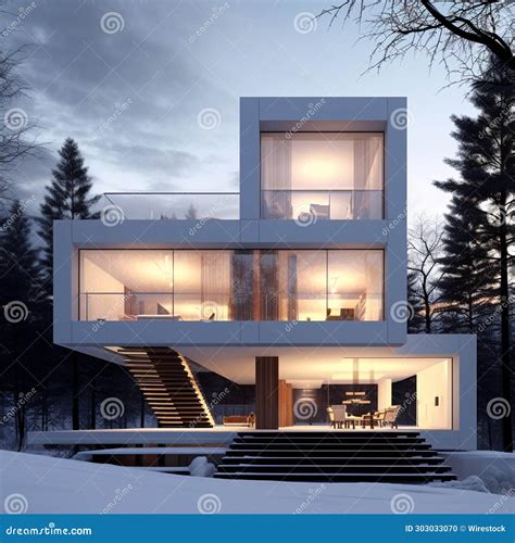 AI Generated Illustration of a Modern House with Glass Windows in a