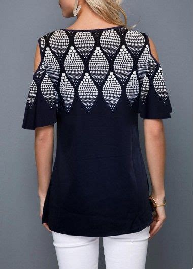 Cold Shoulder Round Neck Printed T Shirt Usd 24 24