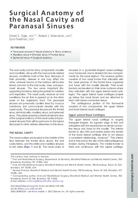 Pdf Surgical Anatomy Of The Nasal Cavity And Paranasal Sinuses