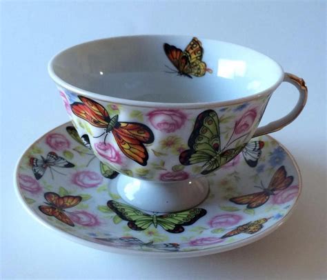 Beautiful Butterfly In The Pink Roses Tea Cup And Saucer Tea Cups