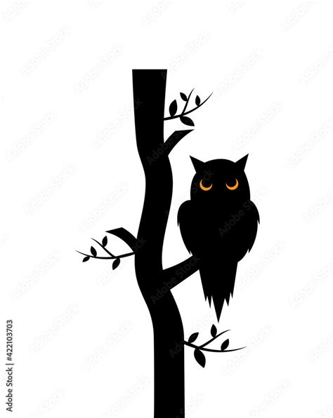 Owl silhouette on branch, vector. Owl silhouette on the tree ...