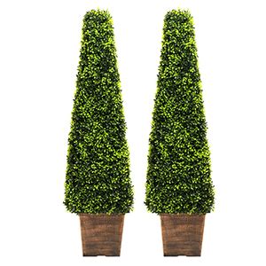 INMOZATA Pair Of Artificial Topiary Pyramid Cone Tree Boxwood Plant 4t