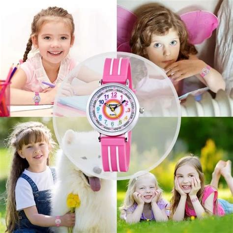 Montre Enfant Fille Zeiger Pédagogique Rose Arc en Ciel 12 24H Bracelet