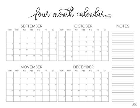 2022 4 Month Calendars 20 Free Printables Printabulls