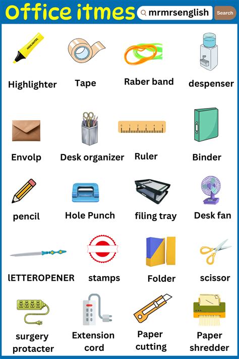 Names of office items Vocabulary with Pictures in English - MR MRS ENGLISH