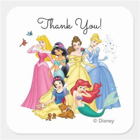 Simple And Modern Disney Princess Birthday Thank You Square Sticker