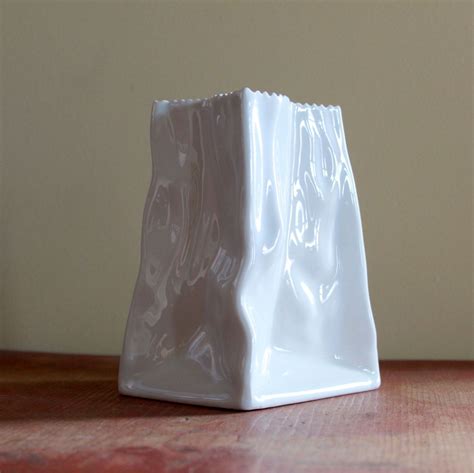 Modern Retro White Ceramic Vase Wrinkled Paper Bag Shape White