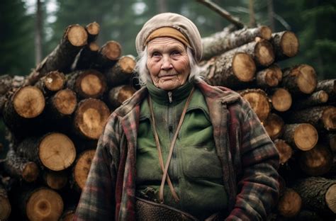 Premium Photo Strongwilled Lumberjack Old Woman Forest Generate Ai