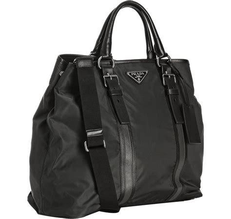 Lyst Prada Anthracite Nylon Leather Stripe Large Travel Tote In Gray