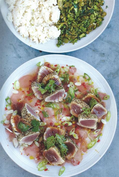 Seared Asian Tuna Coconut Rice And Jiggy Jiggy Greens Jamie S