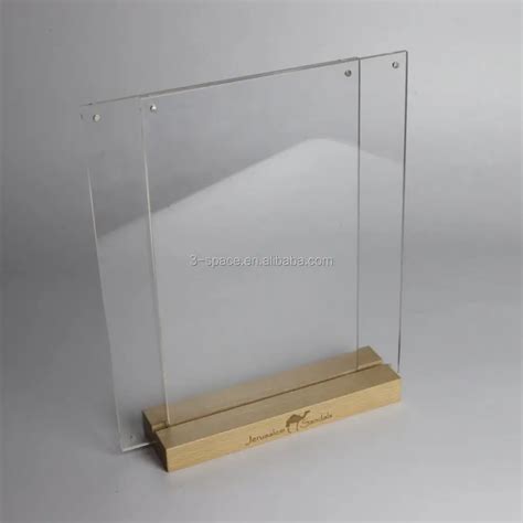 T Shape Acrylic X Magnetic Sign Display Holder With Wood Base