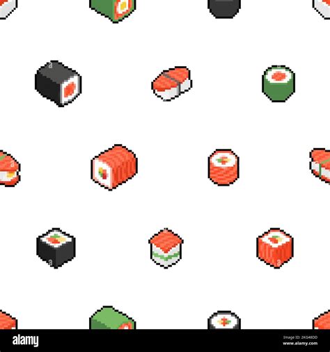 Sushi Rolls Pixel Art Pattern Seamless Bit Traditional Japanese Food