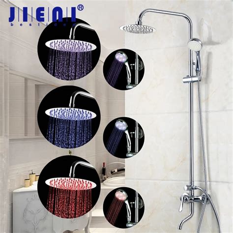 Wall Mounted Rainfall Led Shower Sets Chrome Brass Bathroom Head Shower