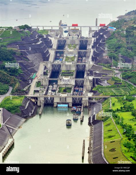 An Aerial View Of The Five Level Ship Lock Of The Three Gorges Dam