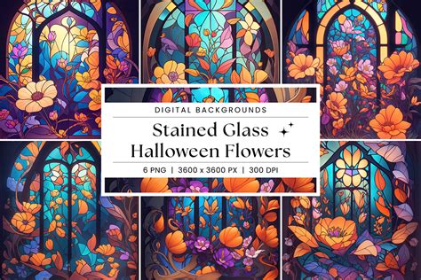 Stained Glass Halloween Flowers Graphic By Finiolla Design Creative