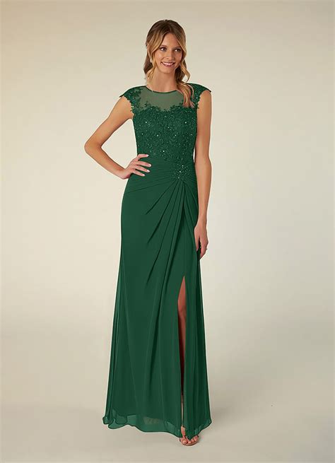 Azazie Libby Dark Green A Line Scoop Sequins Chiffon Dress Azazie