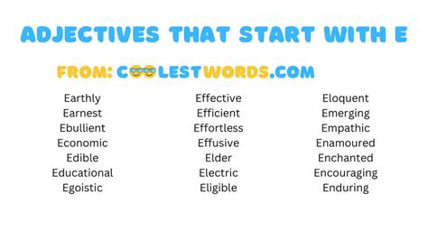 Adjective That Start With Letter E