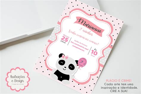 Convite Digital Panda Menina Elo Produtos Especiais