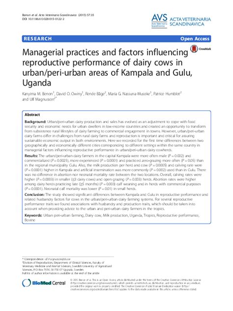 Pdf Managerial Practices And Factors Influencing Reproductive Performance Of Dairy Cows In