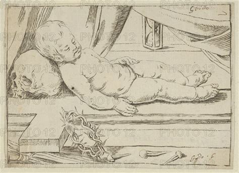 The Infant Christ Asleep On A Cross His Head Resting On A Skull A