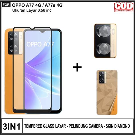 Jual Tempered Glass Layar Oppo A77 4g A77s 4g 2022 Paket 3in1 Free Tempered Glass Camera Dan