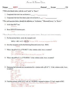 Acids Bases Quiz By Chem Queen Teachers Pay Teachers