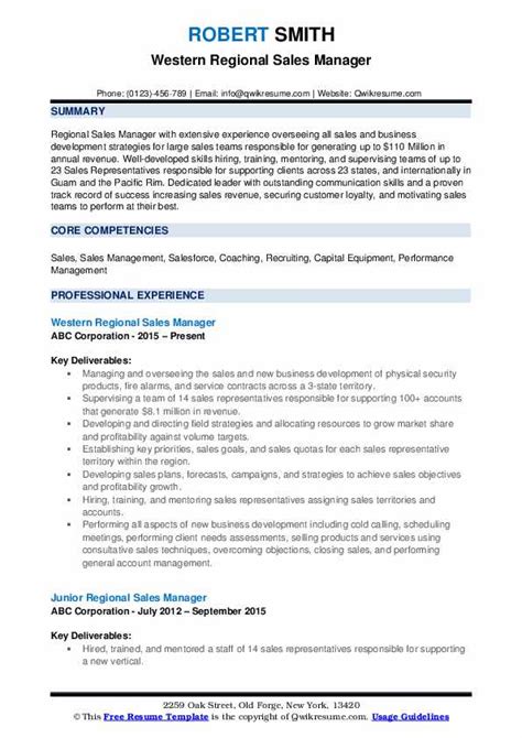 Regional Sales Manager Resume Samples Qwikresume