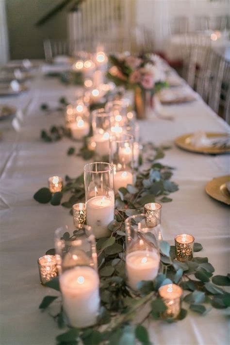 Romantic Wedding Centerpieces With Candles Roses Rings