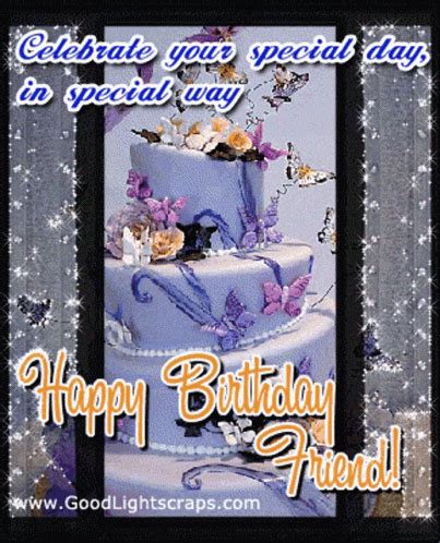 Happy birthday friend gif with decorative cake | Birthday Star