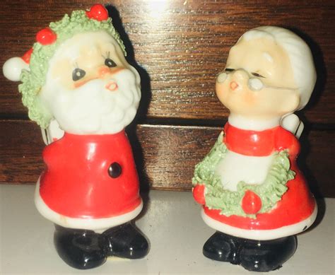 Vintage Mid Century 1950s Napco Kissing Mr Mrs Santa Claus Figurine Set W Box Napcoware