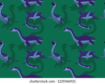 Sea Monster Plesiosaurus Cartoon Background Seamless Stock Vector ...