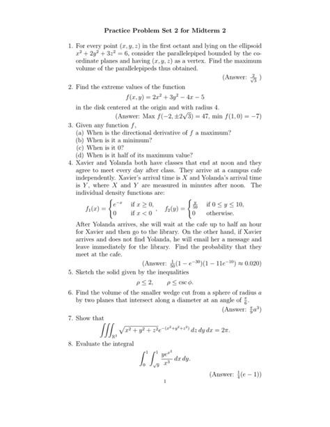 Practice Problem Set 2 For Midterm 2