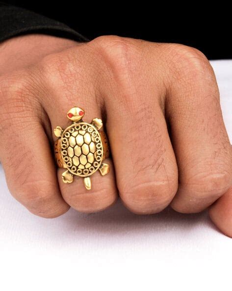 Gold Plated Panchdhatu Metal Good Luck Tortoise Shree Yantra Ring For