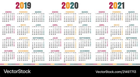 Spanish Calendar 2019 2021 Royalty Free Vector Image