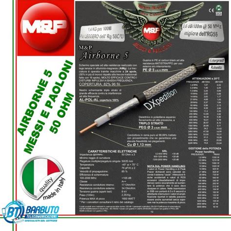 1 Mt DI CAVO AIRBORNE 5 RADIOAMATORIALE Ø 5 mm IMP 50 MESSI PAOLONI