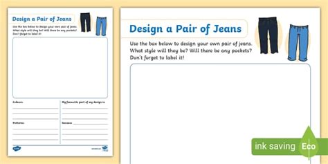 Design a Pair of Jeans Worksheet (Teacher-Made) - Twinkl