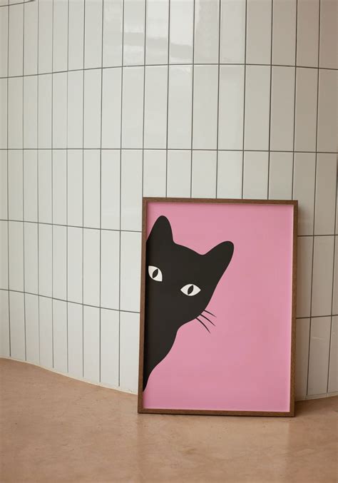 Black Cat Poster Funny Cat Digital Print Room Pink Decor Teen