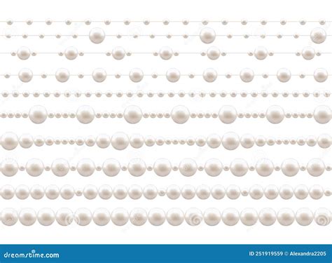 Seamless Pearl Horizontal Border Set Color Realistic Style Isolated