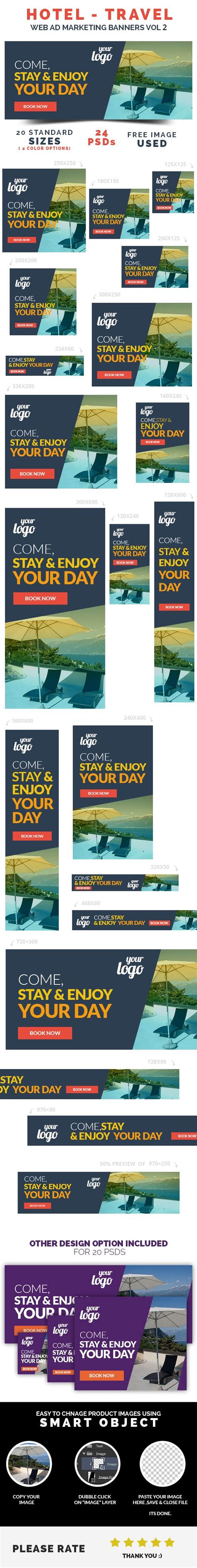 Hotel Travel Web Ad Marketing Banners Vol 2 Web Ads Banner Ads