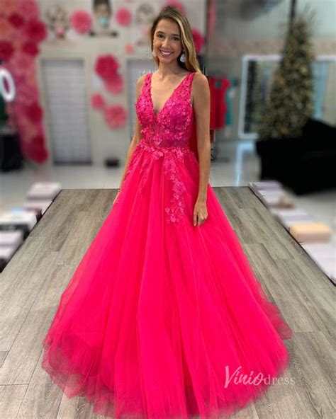 Fuchsia Tulle Prom Dresses 3d Floral Appliqued Ball Gowns Fd2940c