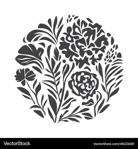 Floral pattern circle silhouette of plants Vector Image