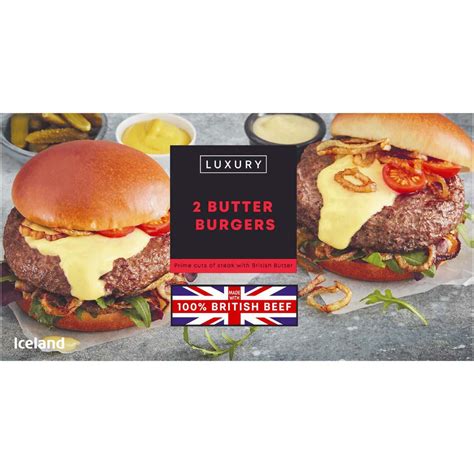 Iceland 2 100 British Beef Luxury Butter Burgers 284g Burgers