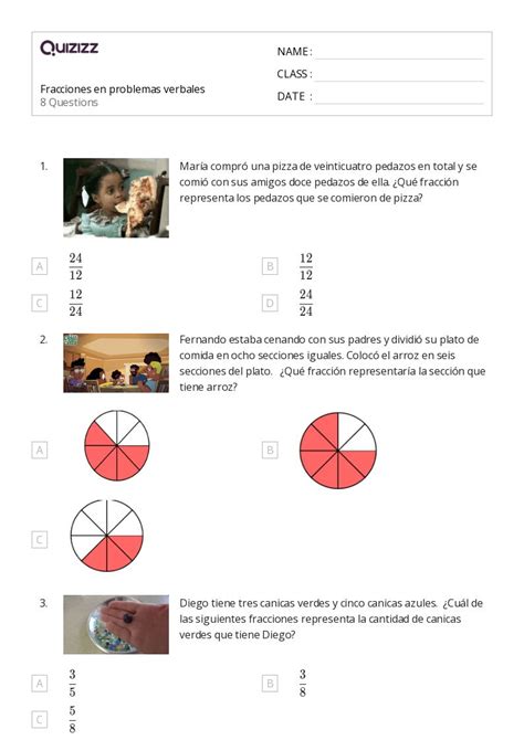 50 Problemas De Fracciones Hojas De Trabajo Para Grado 3 En Quizizz