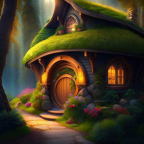 Premium Ai Image Hobbit House With Overgrown Roof In Fantasy Forest