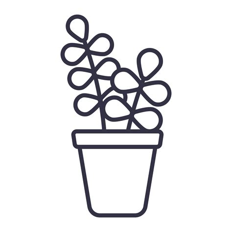 Vector simple icon of home plant in a pot. Black and white isolated ...