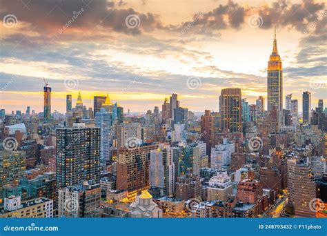 Manhattan City Skyline Cityscape Of New York From Top View Stock Photo