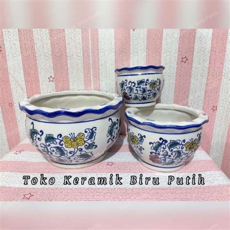 Promo Pot Keramik Set 3 Model Bulat Warna Pot Tanam Set 3 Import