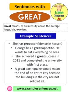 Sentences with Great, Definition and Example Sentences - Example Sentences