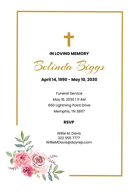 Free Funeral Memorial Announcement Card Template to Edit Online