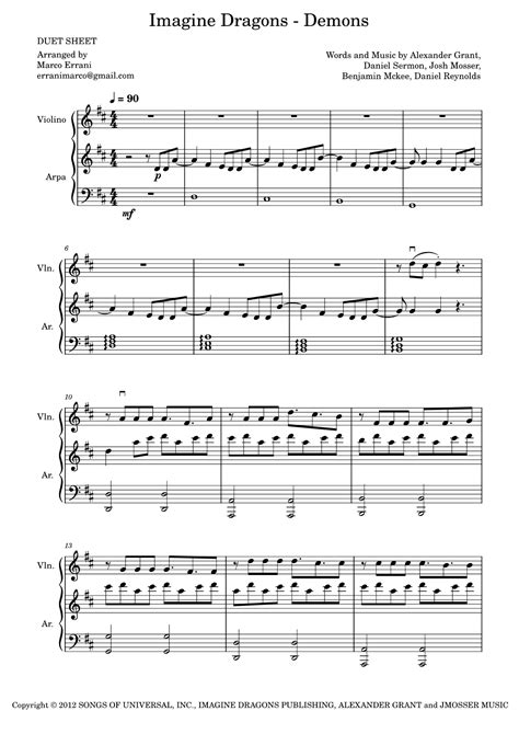 Demons Arr Marco Errani By Imagine Dragons Sheet Music For